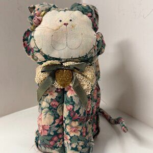 Vintage Primitive Cottage Core Floral Quilt Kitty Cat Handmade